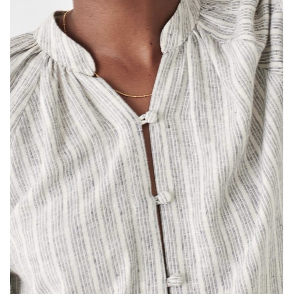 Faherty Naomi Top Sierra Stripe Peasant Linen Blend Cottagecore Boho - Picture 2 of 7